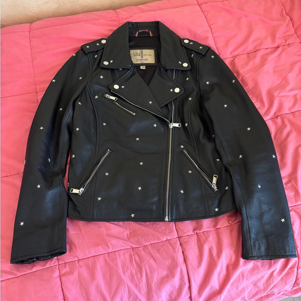 Wilson’s Black Leather Star-Stud Moto Jacket